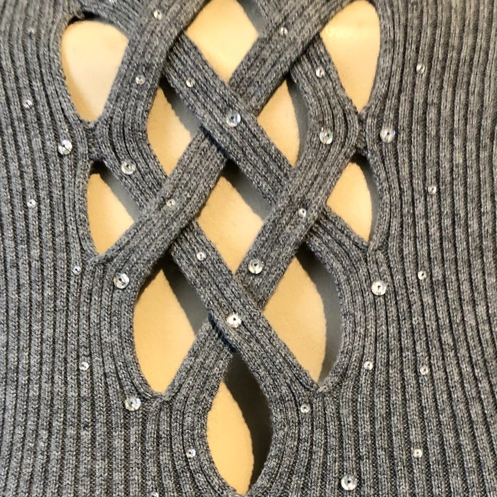 Cache Grey Turtleneck Sweater With Cutouts And Rh… - image 4